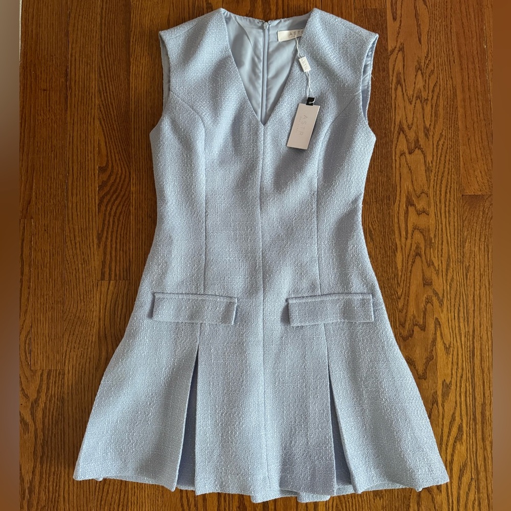 ASTR Sleeveless Tweed Sky Blue Mini Dress - Picture 2 of 5